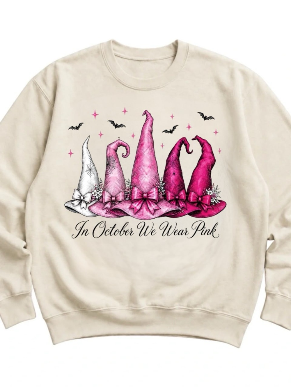 Cream Sweatshirt with Pink Witch Hat Graphic